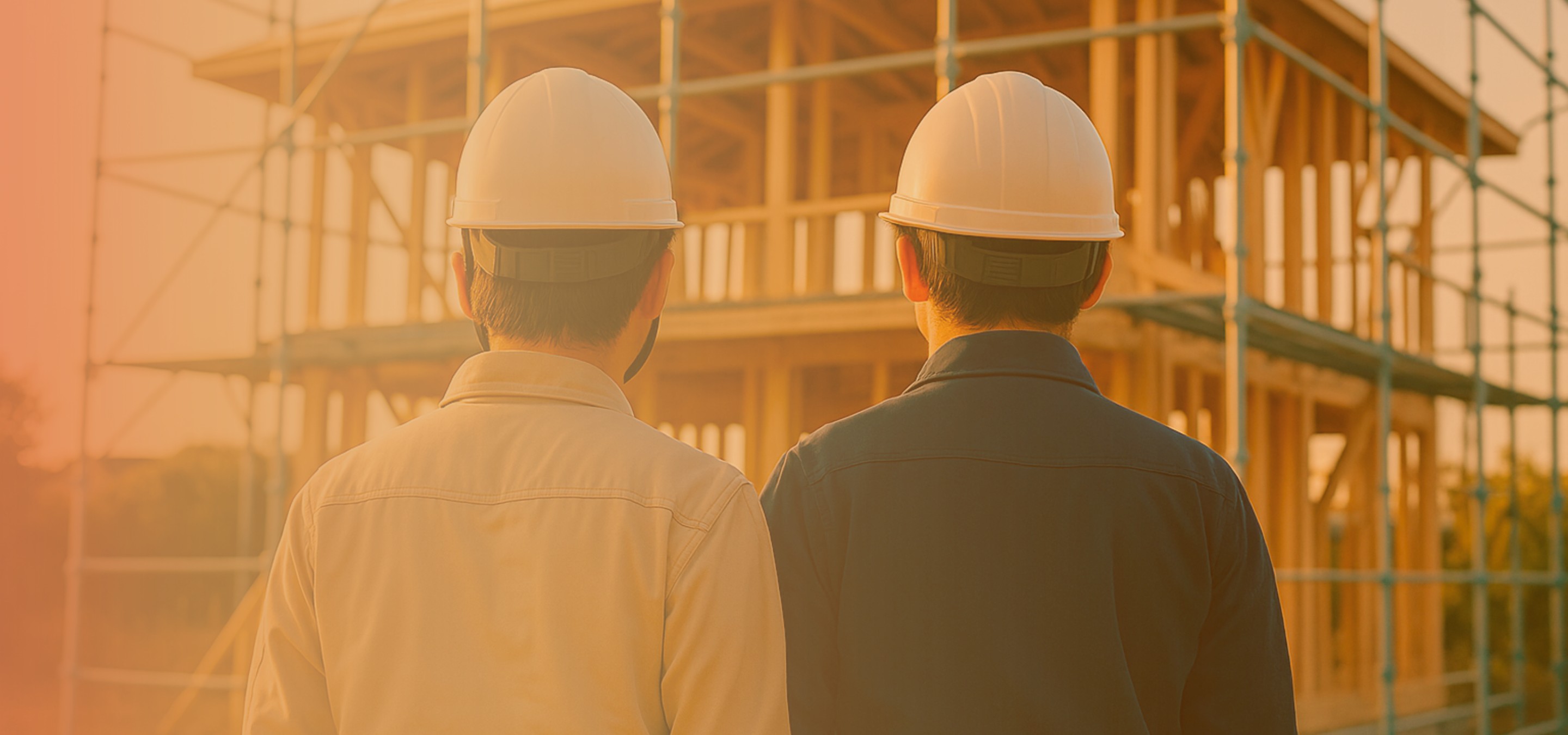 建設現場でヘルメットをかぶって立っている作業員の写真